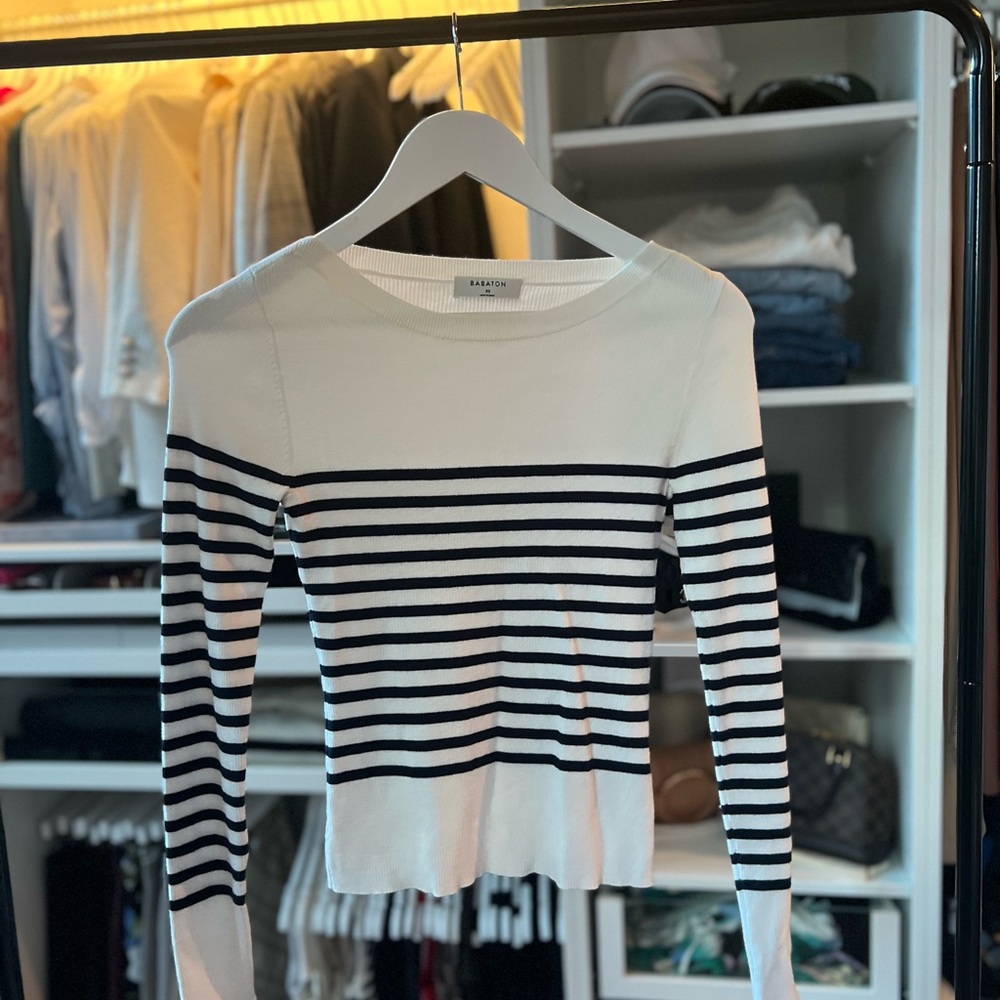 Babaton Cream Ribbed Knit Top